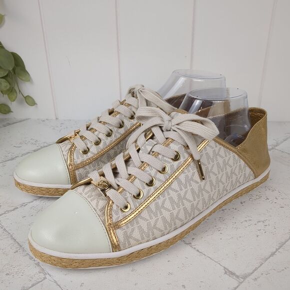 MICHAEL KORS MK Signature Kristy Espadrille Flat Sneakers Gold Women's Size 11 - Picture 1 of 13